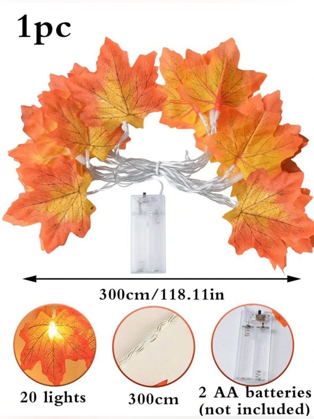 Artificial Maple Leaf With 20 LED String Lights + Artificial Eucalyptus Leaves 🍁